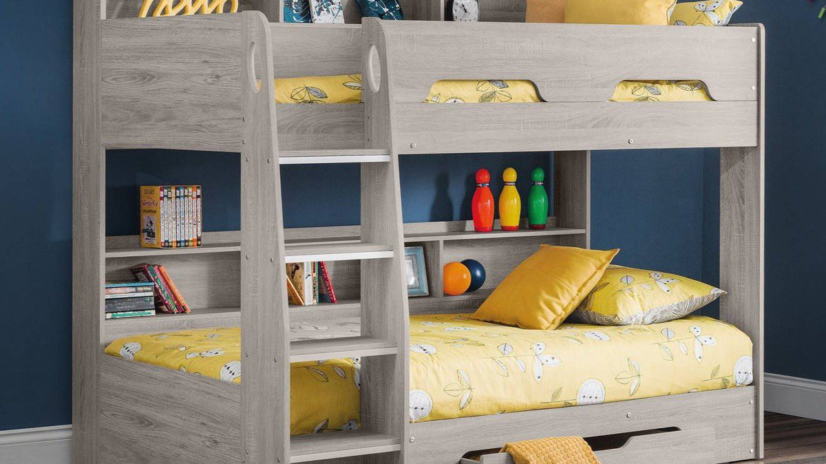 Orion Grey Oak Wooden Storage Bunk Bed Frame - BedHut