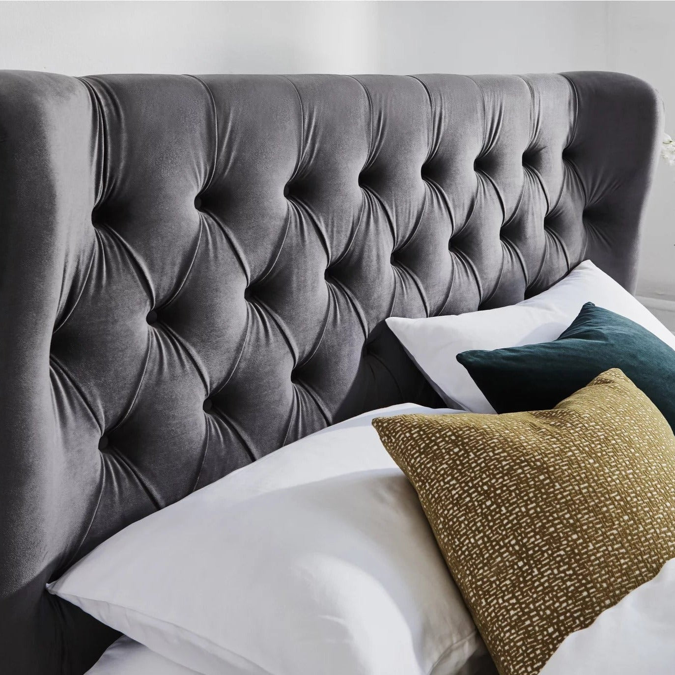 Calypso Velvet Smoke Ottoman Bed - Dante Furniture