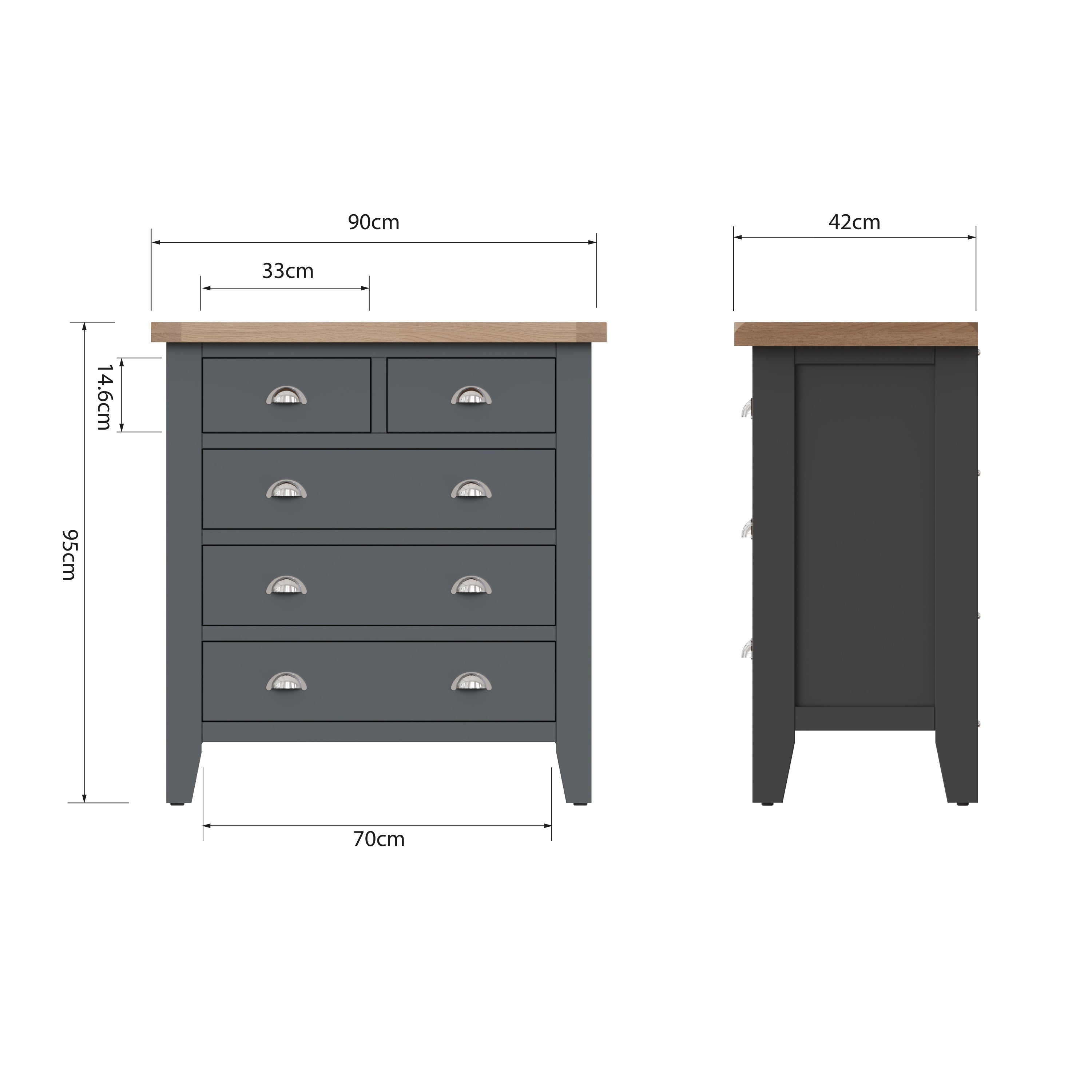 Cotswold 2 Over 3 Chest of Drawers - Charcoal - BedHut