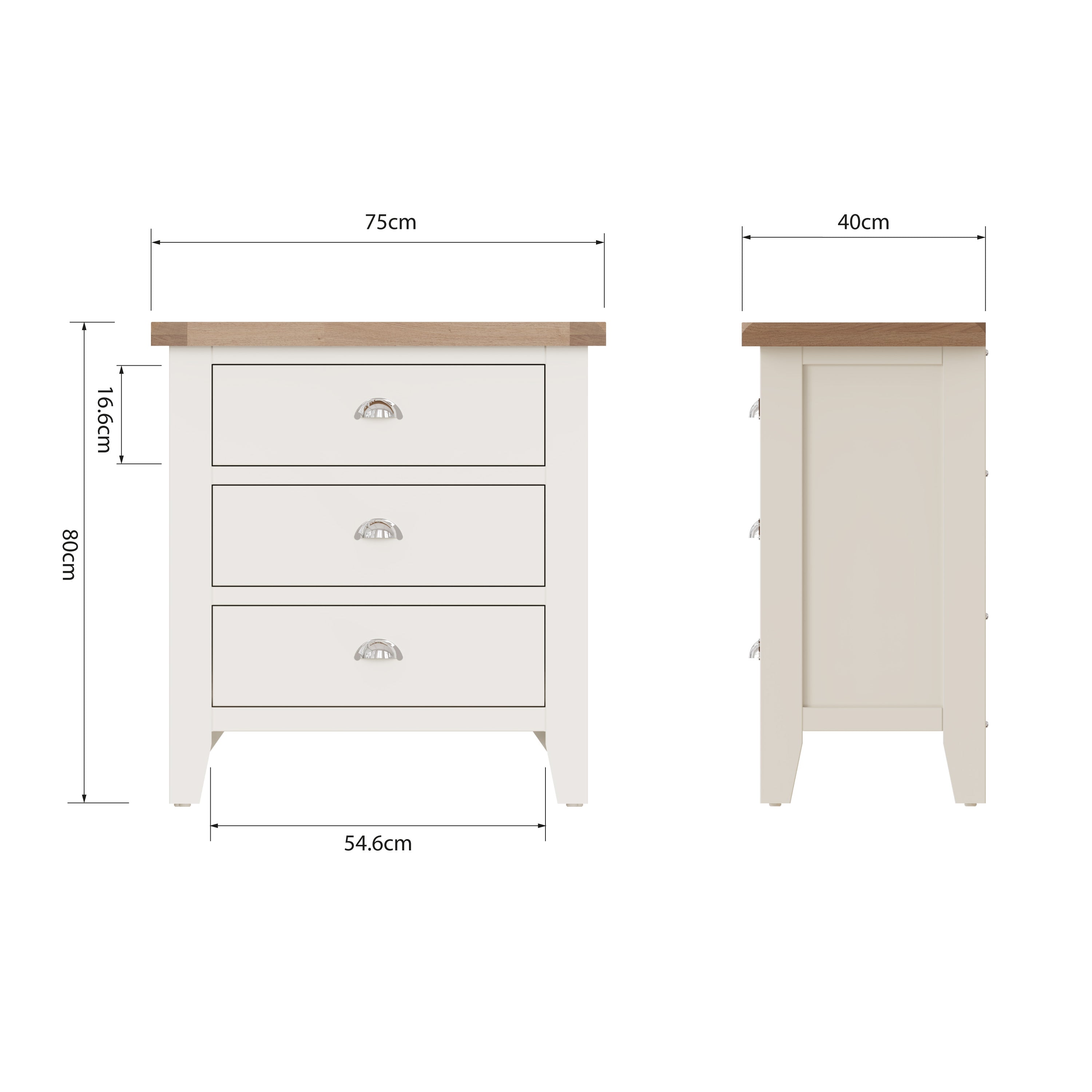 Cotswold 3 Drawer Chest - White - BedHut