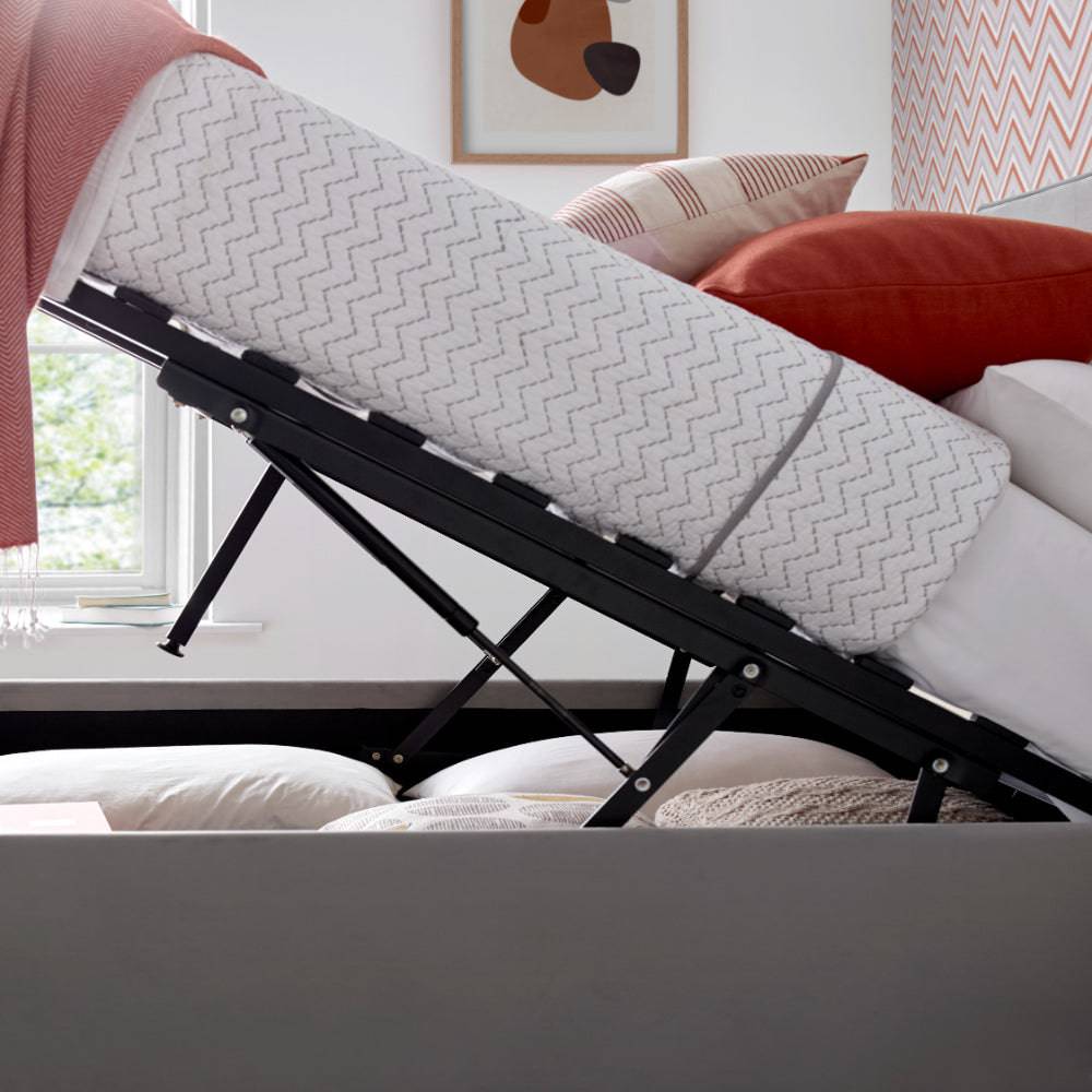 Kingham Ottoman Storage Bed - Grey Velvet - BedHut