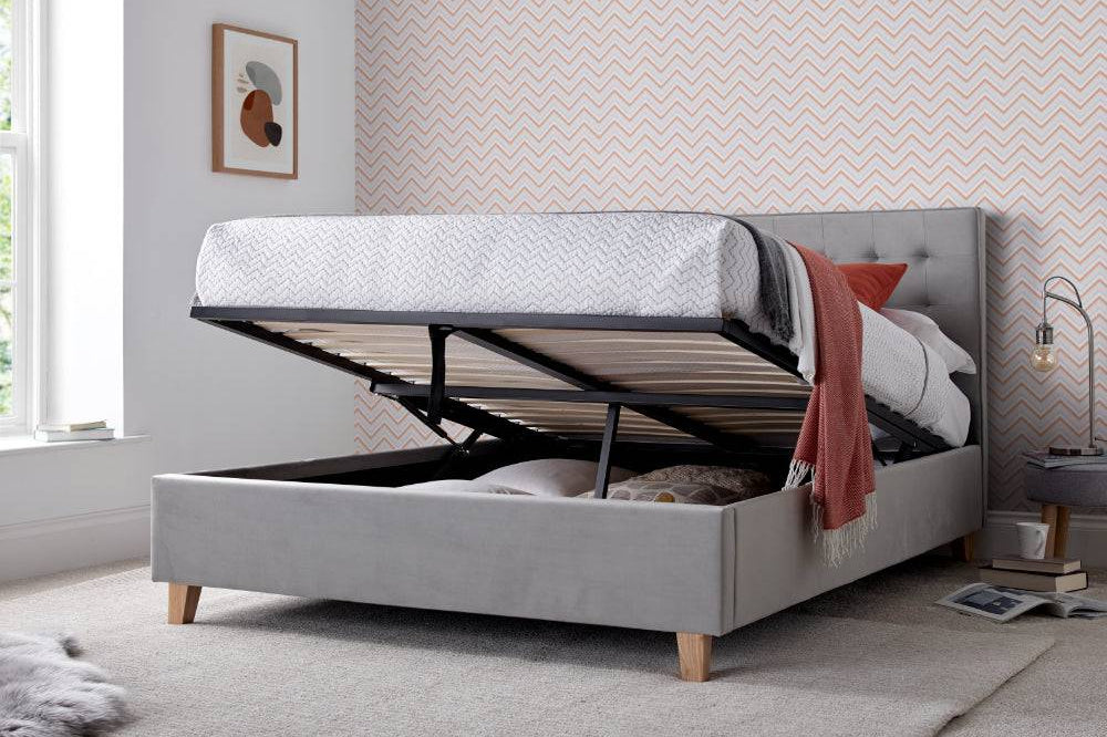 Kingham Ottoman Storage Bed - Grey Velvet - BedHut