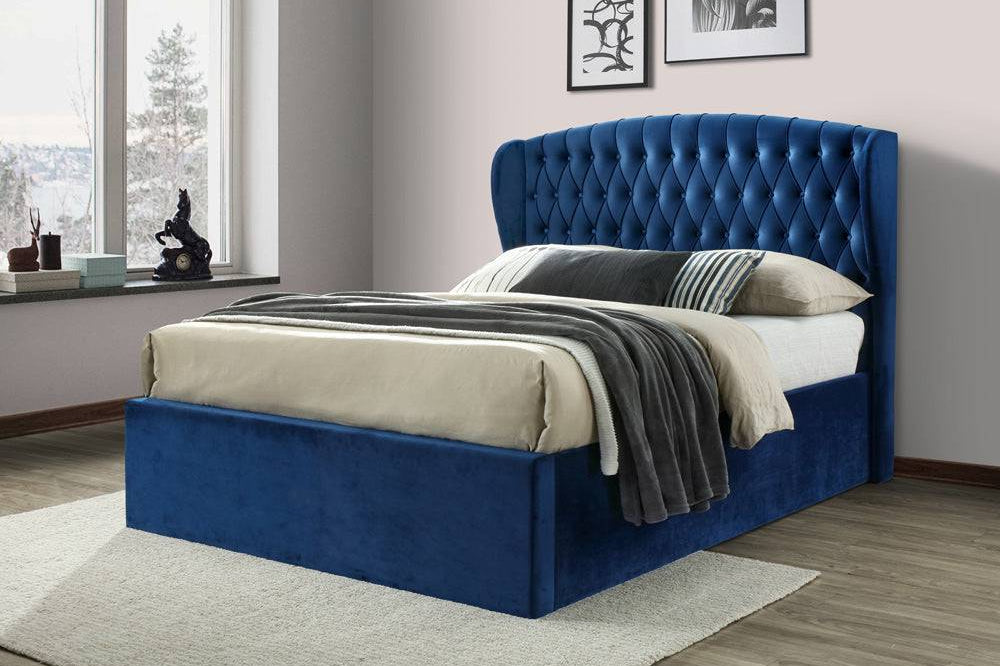Warwick Ottoman Storage Bed - Blue Velvet - BedHut