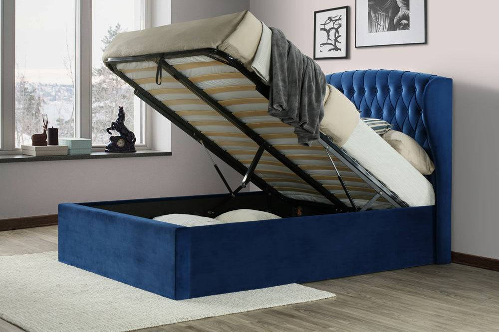 Warwick Ottoman Storage Bed - Blue Velvet - BedHut