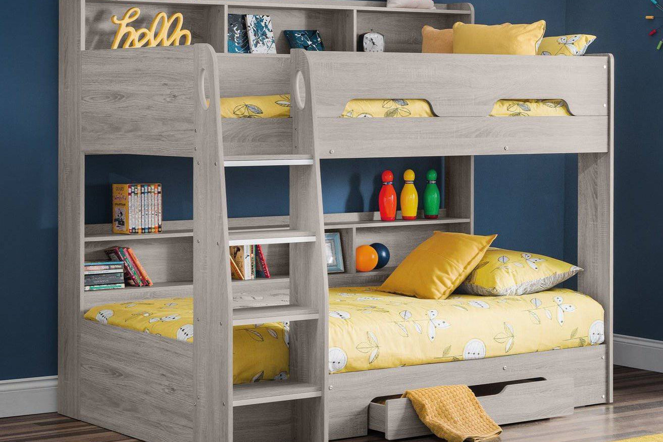 Orion Grey Oak Wooden Storage Bunk Bed Frame 3ft Single - BedHut