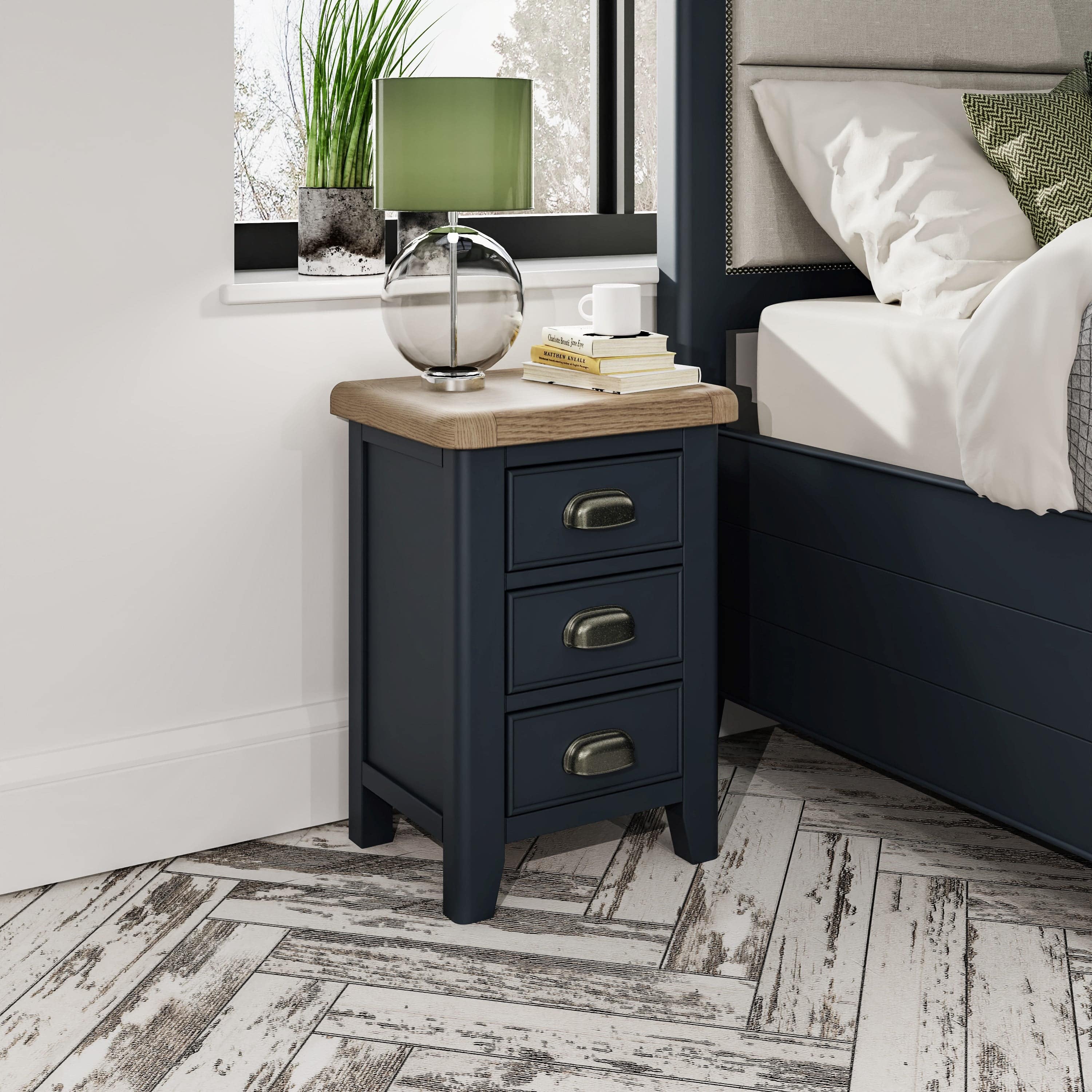 Atlantic 3 Drawer Bedside Cabinet - Blue - BedHut