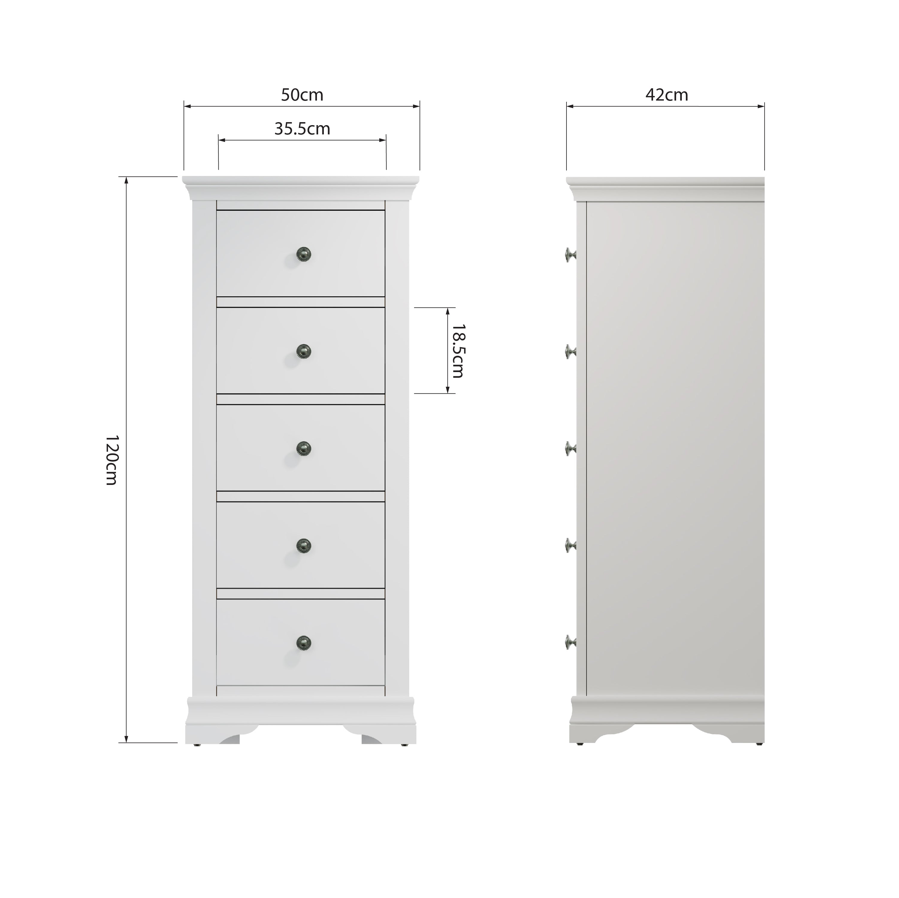 Eden 5 Drawer Wellington - White - BedHut