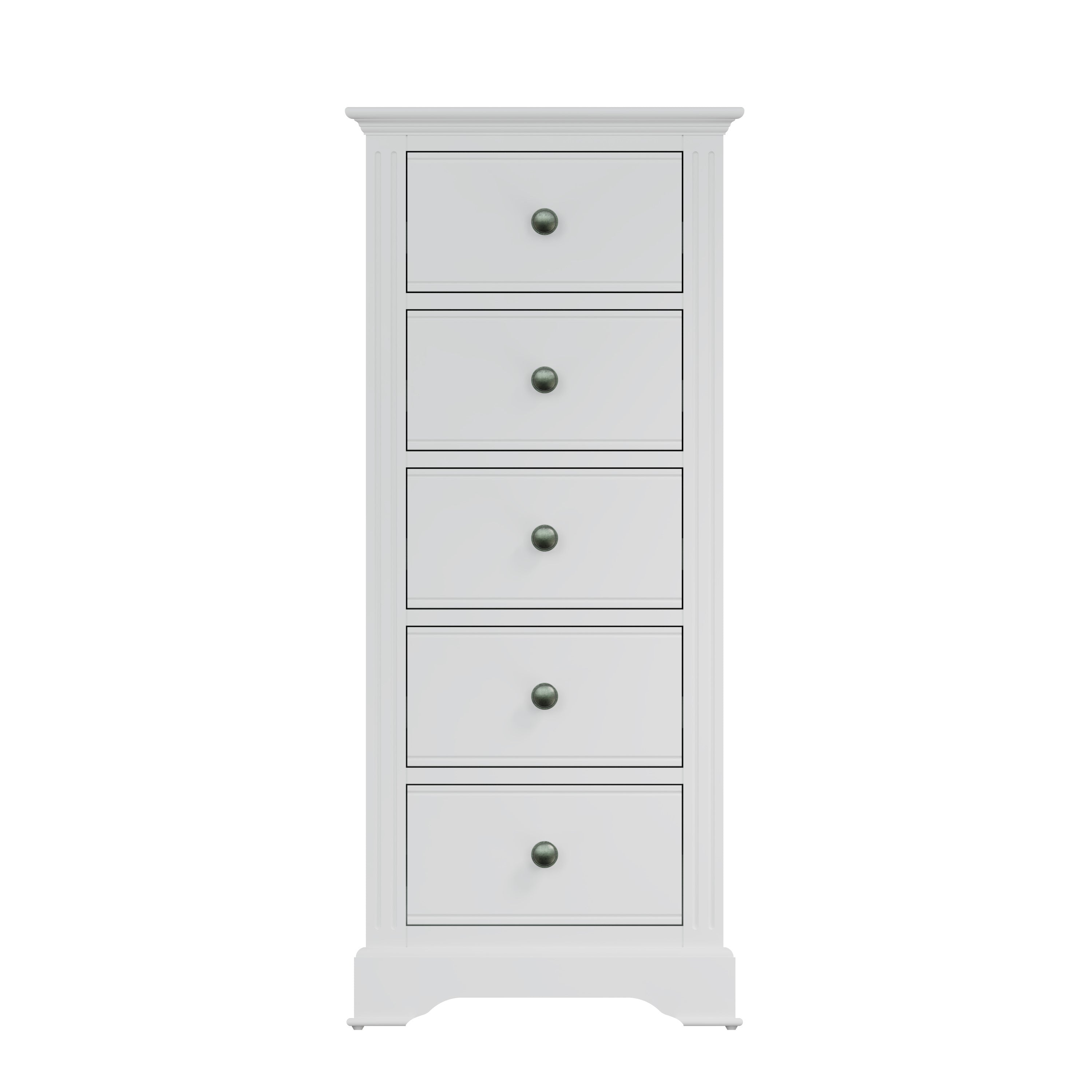 Starlight 5 Drawer Narrow Chest - White - BedHut
