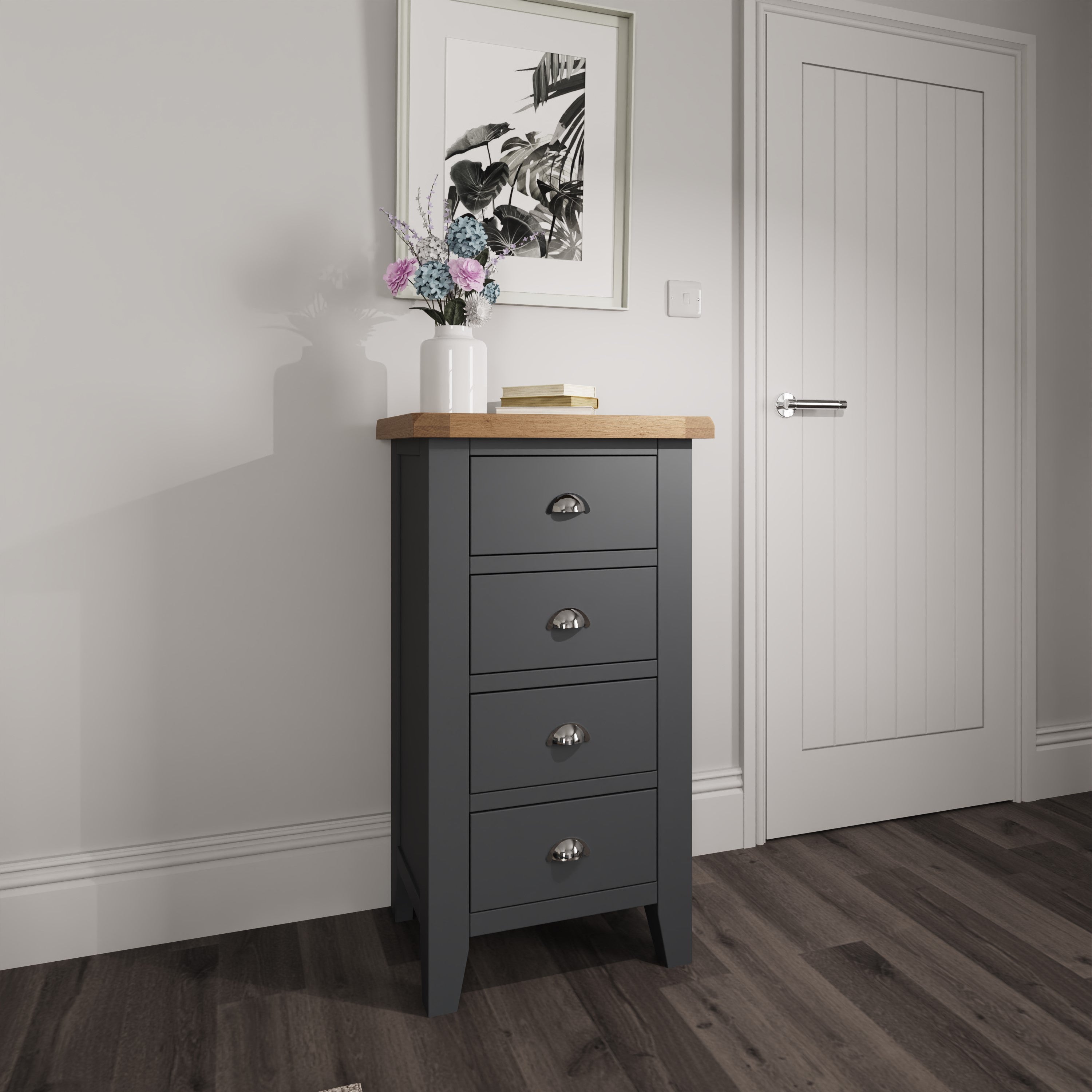 Cotswold 4 Drawer Narrow Chest - Charcoal - BedHut
