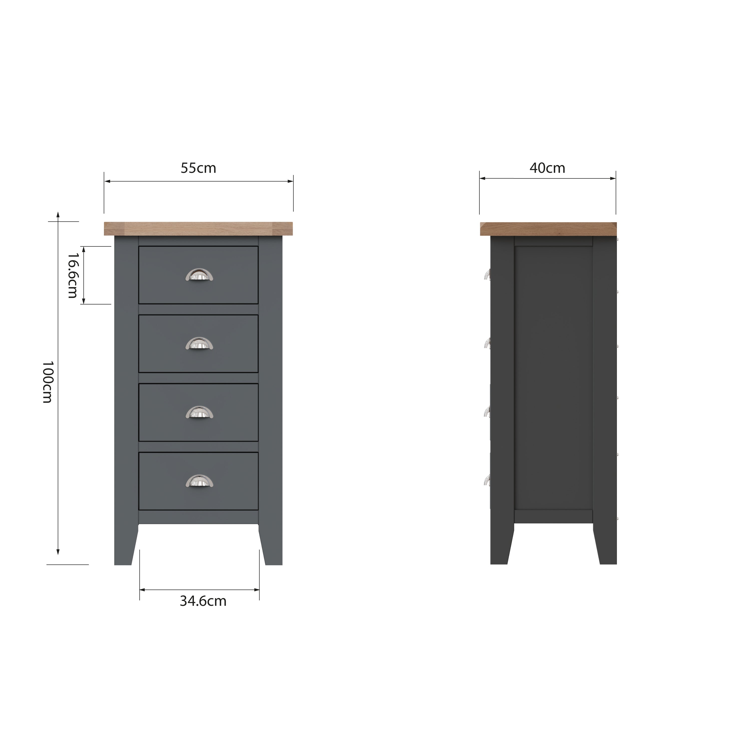 Cotswold 4 Drawer Narrow Chest - Charcoal - BedHut