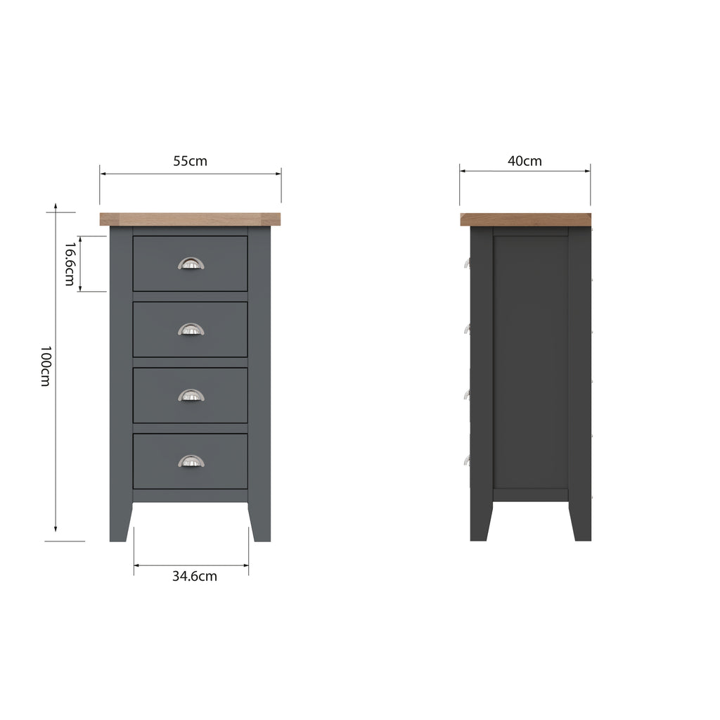 Cotswold 4 Drawer Narrow Chest - Charcoal - BedHut