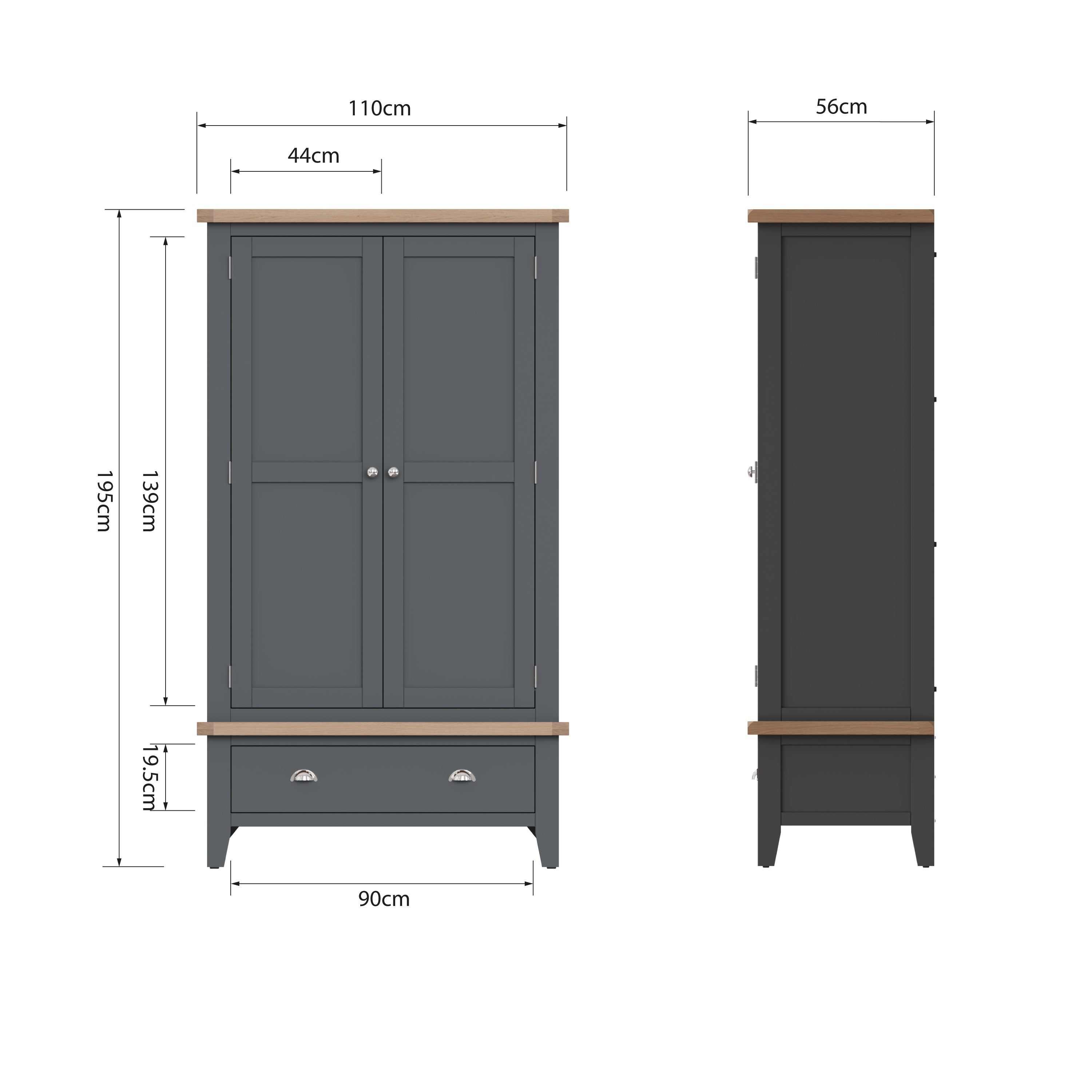 Cotswold 2 Door Wardrobe - Charcoal - BedHut