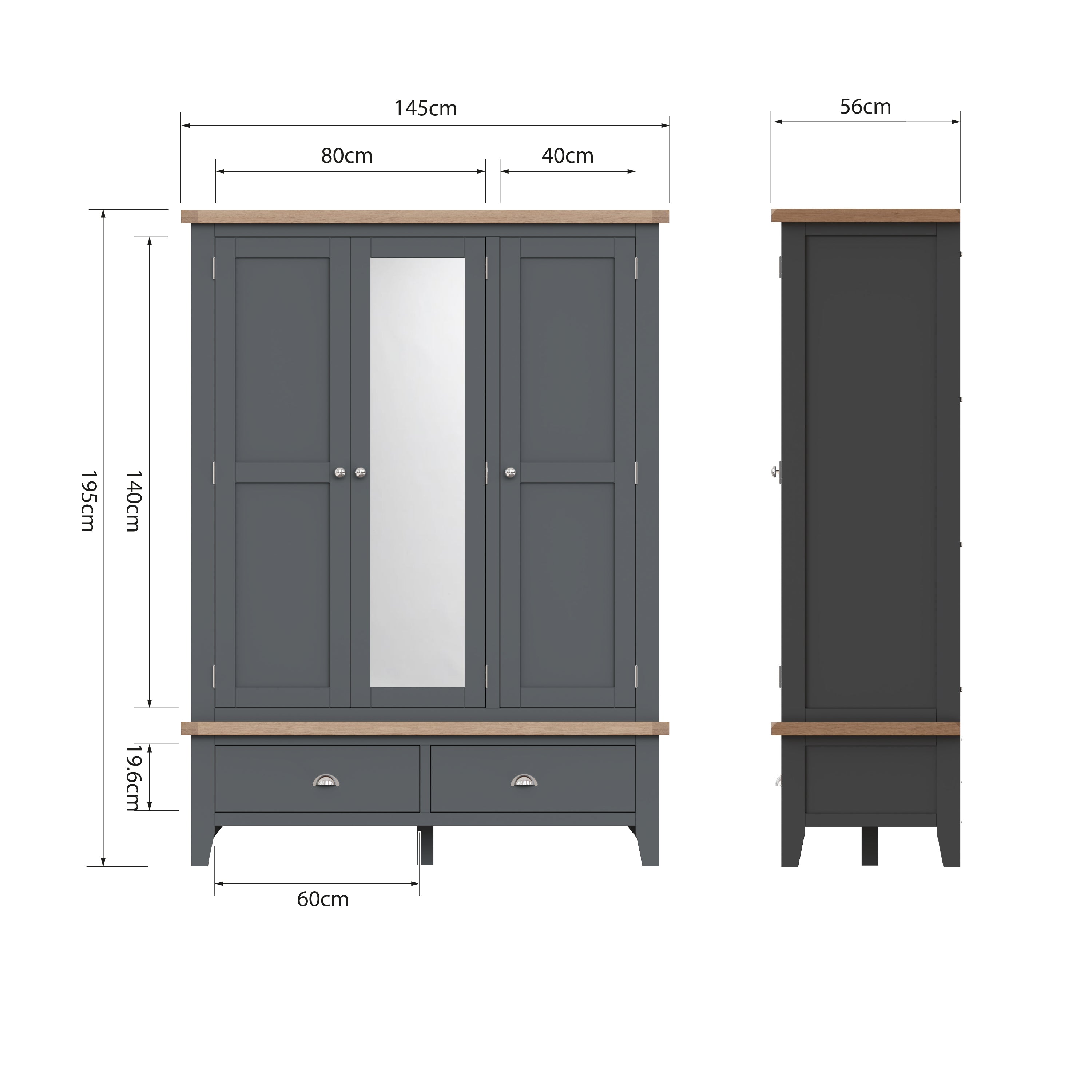 Cotswold 3 Door Wardrobe - Charcoal - BedHut