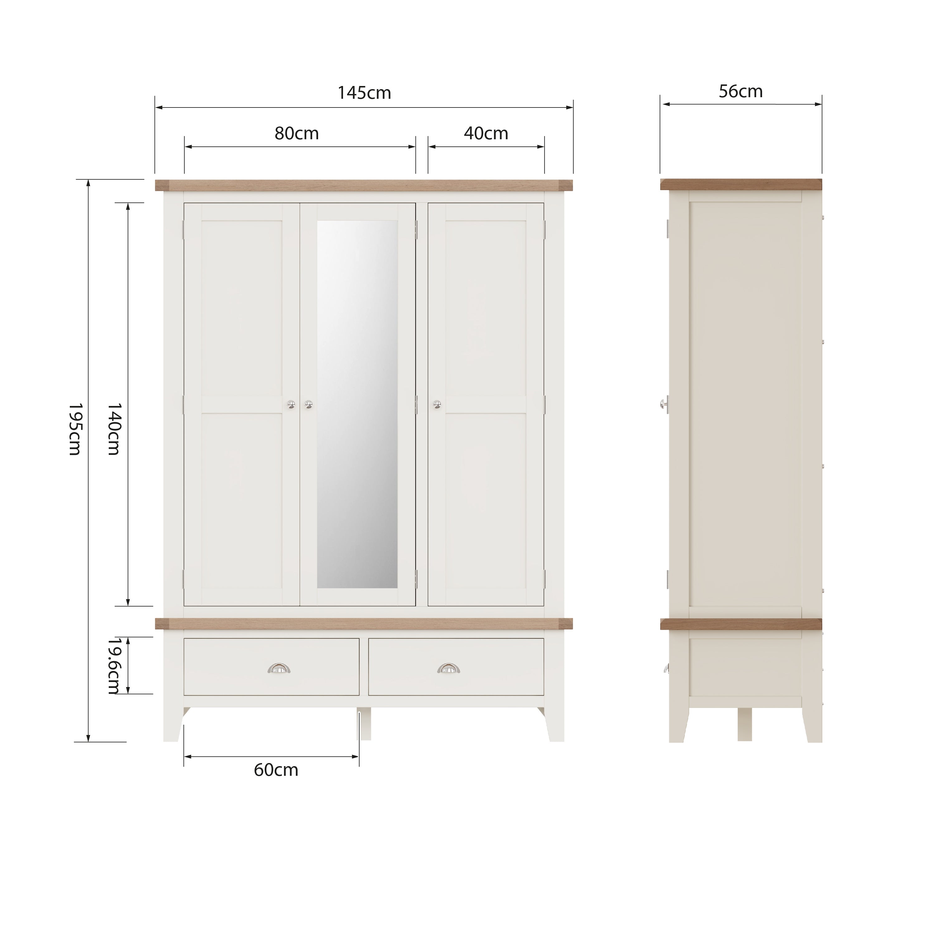 Cotswold 3 Door Wardrobe - White - BedHut