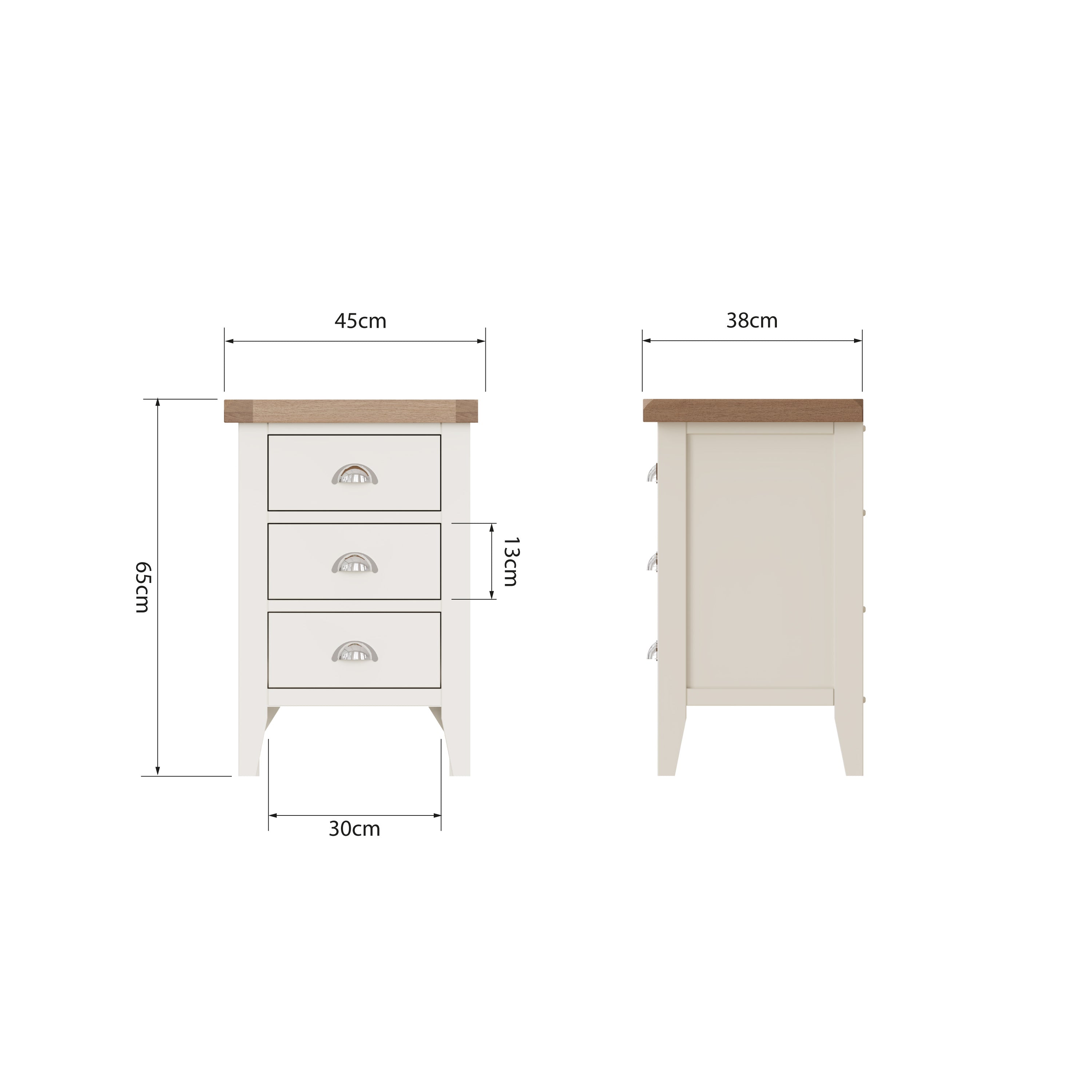 Cotswold 3 Drawer Bedside - White - BedHut