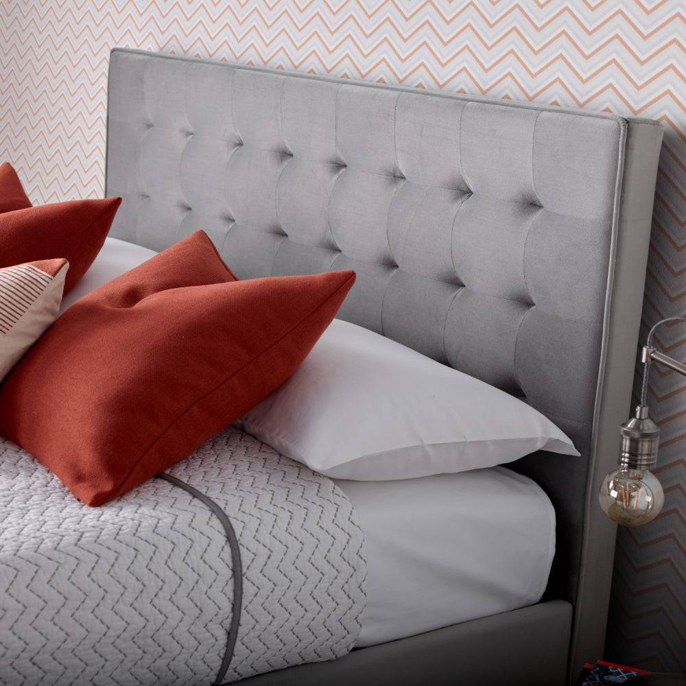 Kingham Ottoman Storage Bed - Grey Velvet - BedHut