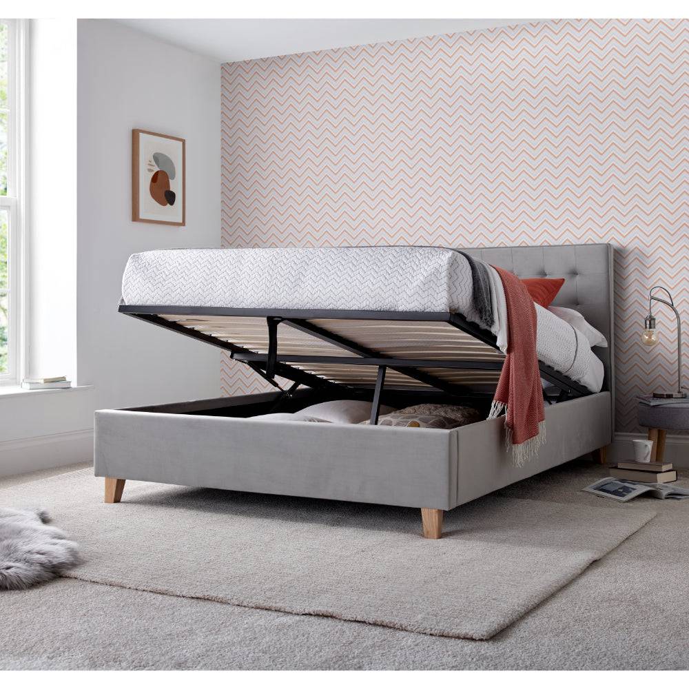 Kingham Ottoman Storage Bed - Grey Velvet - BedHut