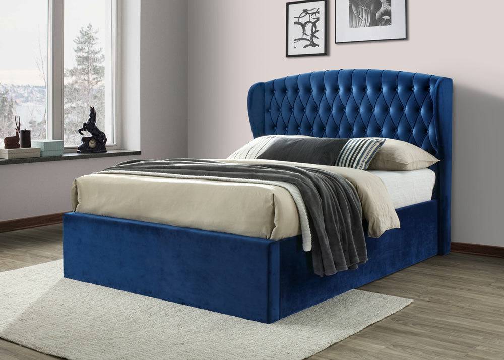 Warwick Ottoman Storage Bed - Blue Velvet - BedHut