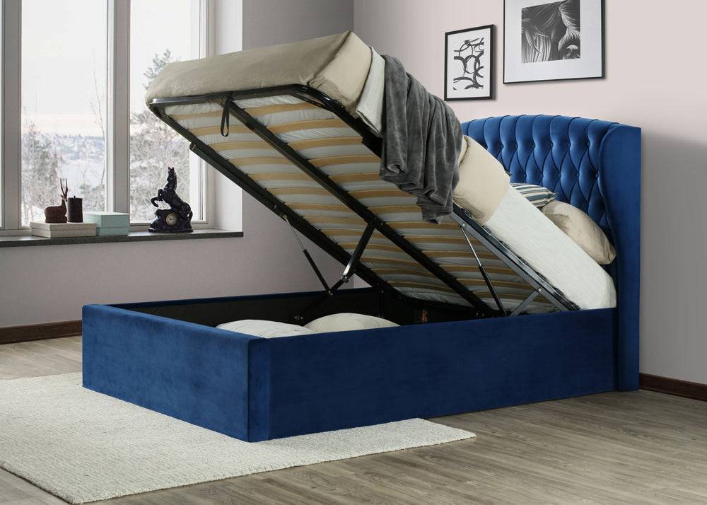 Warwick Ottoman Storage Bed - Blue Velvet - BedHut