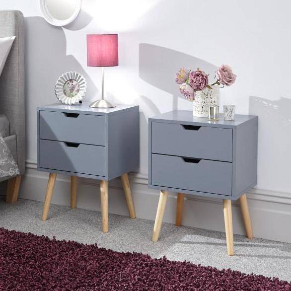Nyborg Pair of 2 Drawer Bedsides - Dark Grey - BedHut