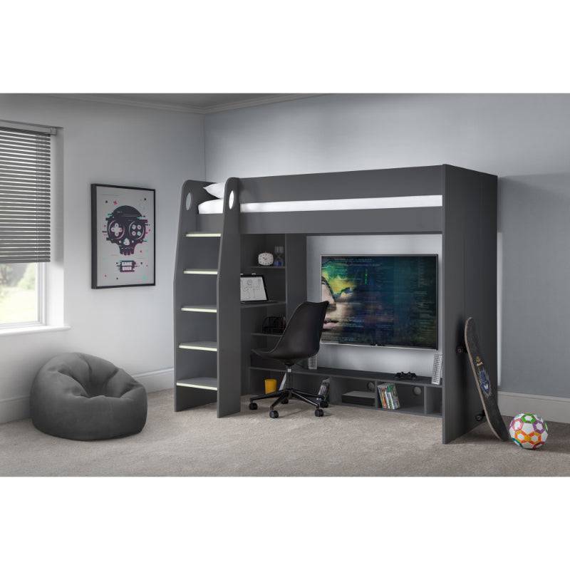 Nebula Gaming Bed with Desk - Anthracite - BedHut