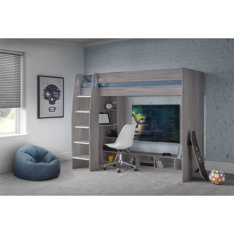 Nebula Gaming Bed with Desk - Grey Oak - BedHut