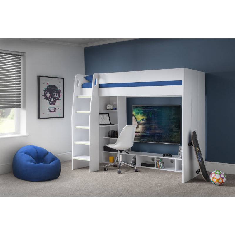 Nebula Gaming Bed with Desk - White - BedHut