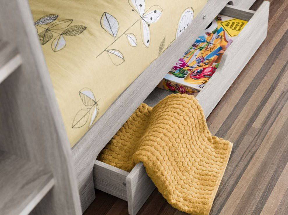 Orion Grey Oak Wooden Storage Bunk Bed Frame 3ft Single - BedHut