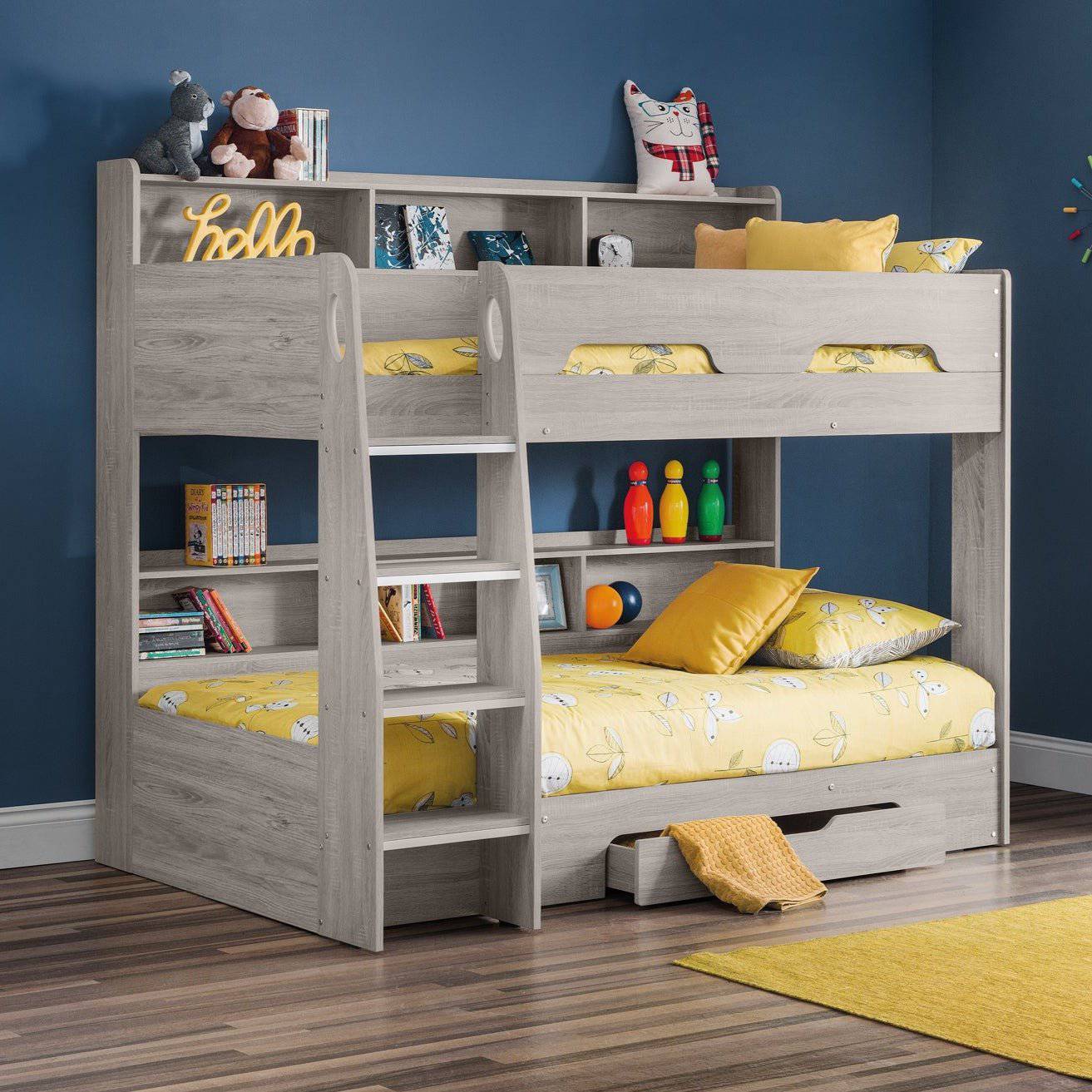 Orion Grey Oak Wooden Storage Bunk Bed Frame 3ft Single - BedHut
