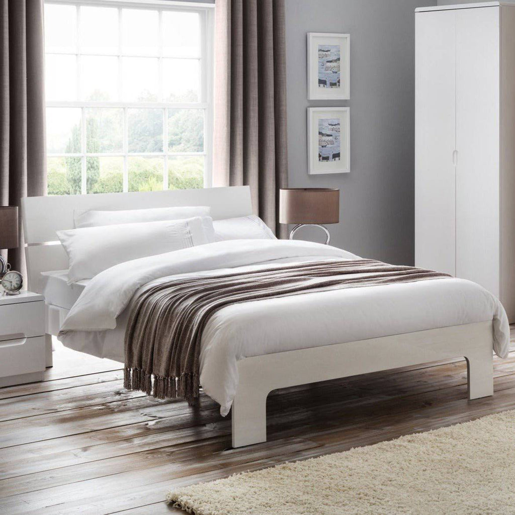Manhattan High Gloss White Wooden Bed - BedHut