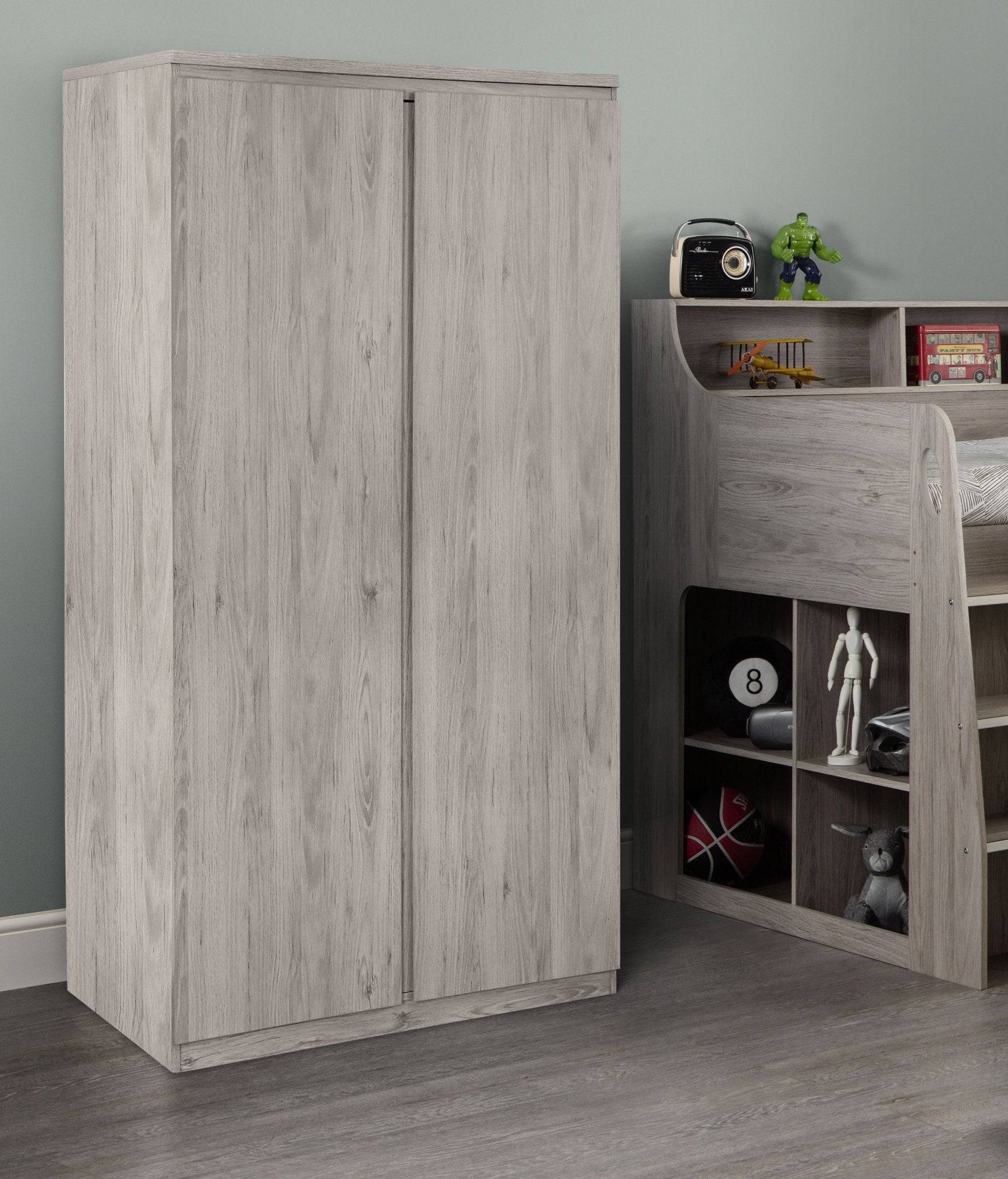 Jupiter 2 Door Wardrobe - Grey Oak - BedHut