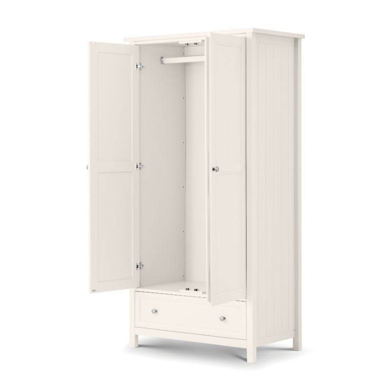 Maine 2 Door 1 Drawer Wardrobe - Surf White - BedHut