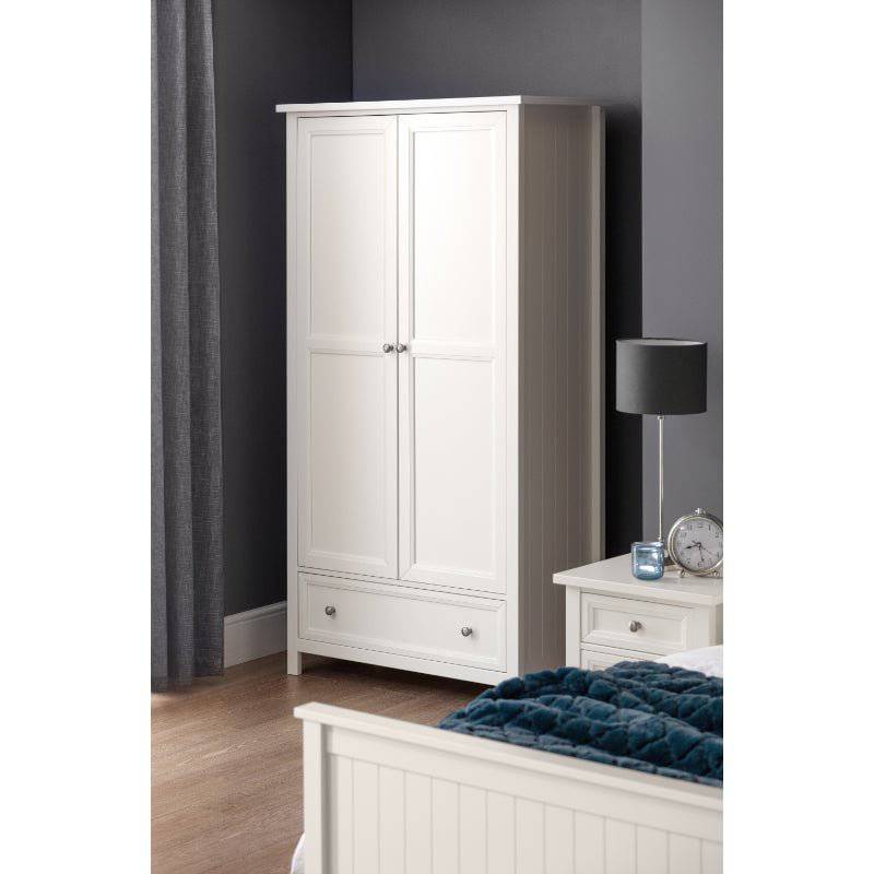 Maine 2 Door 1 Drawer Wardrobe - Surf White - BedHut