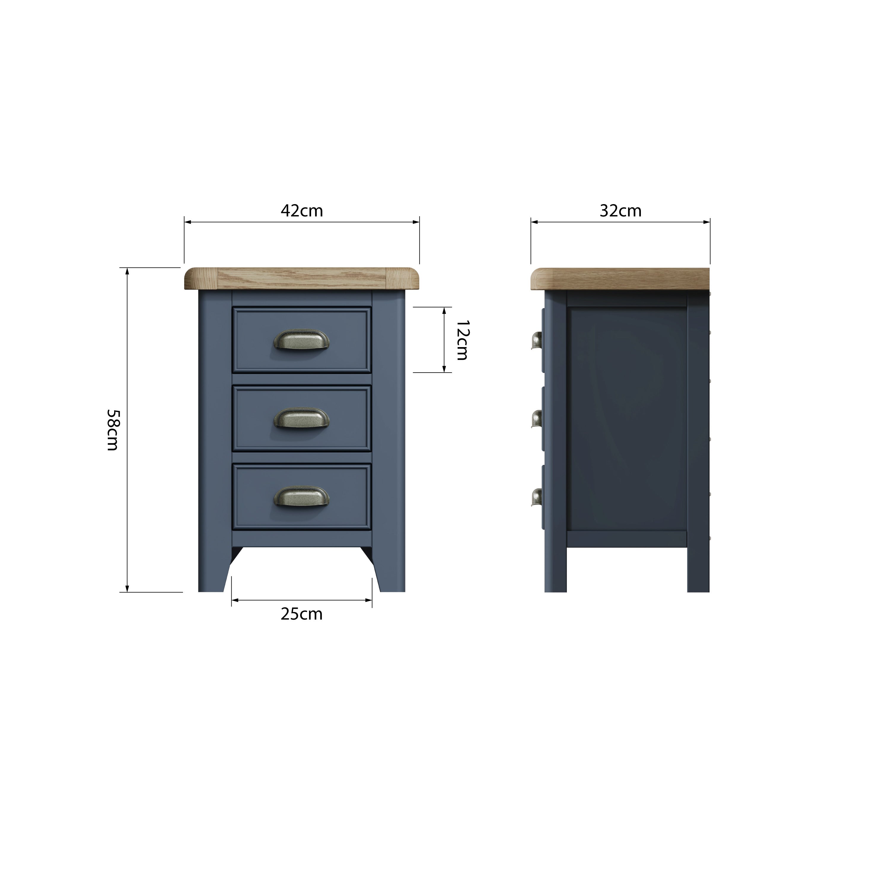 Atlantic 3 Drawer Bedside Cabinet - Blue - BedHut