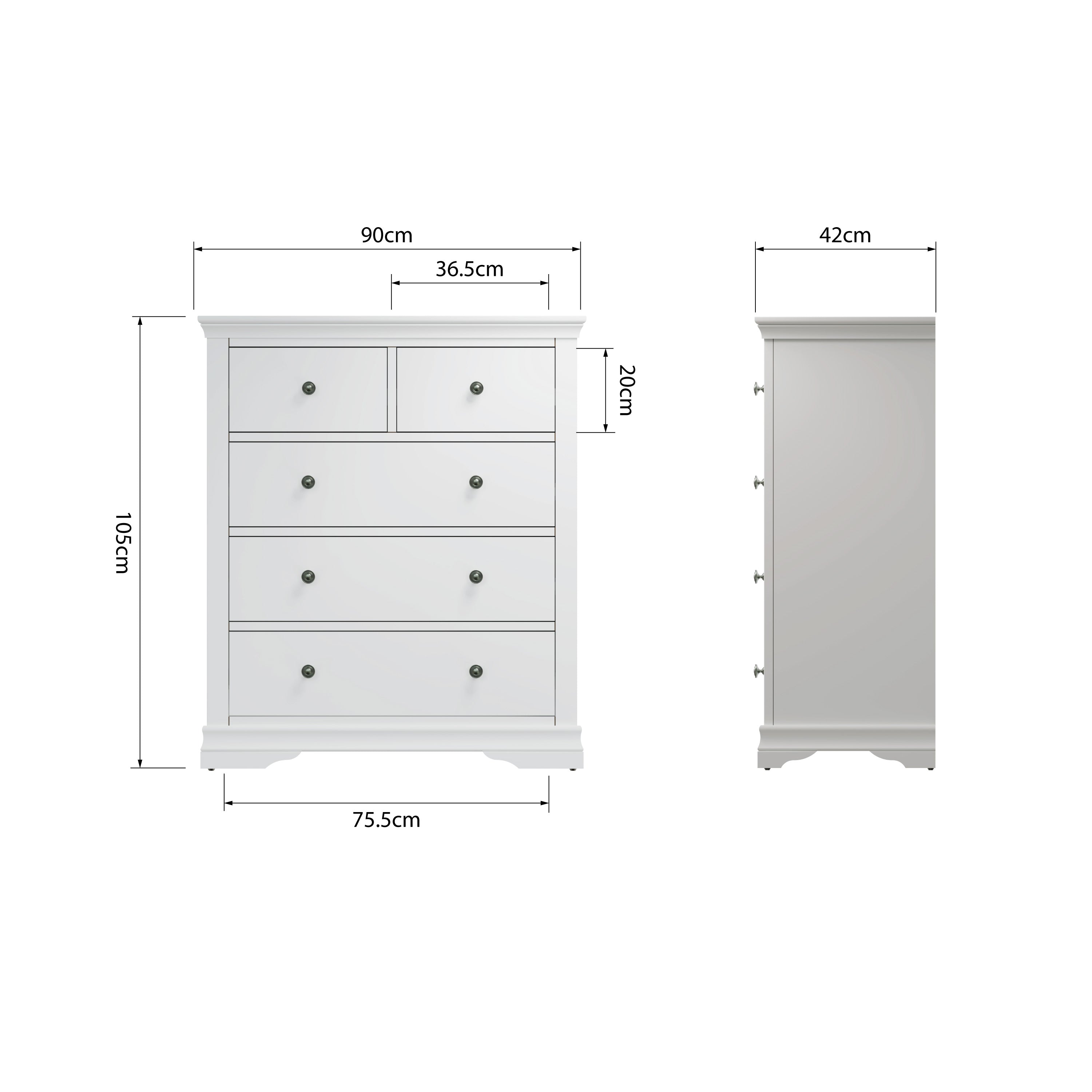 Eden 2 Over 3 Chest of Drawers - White - BedHut