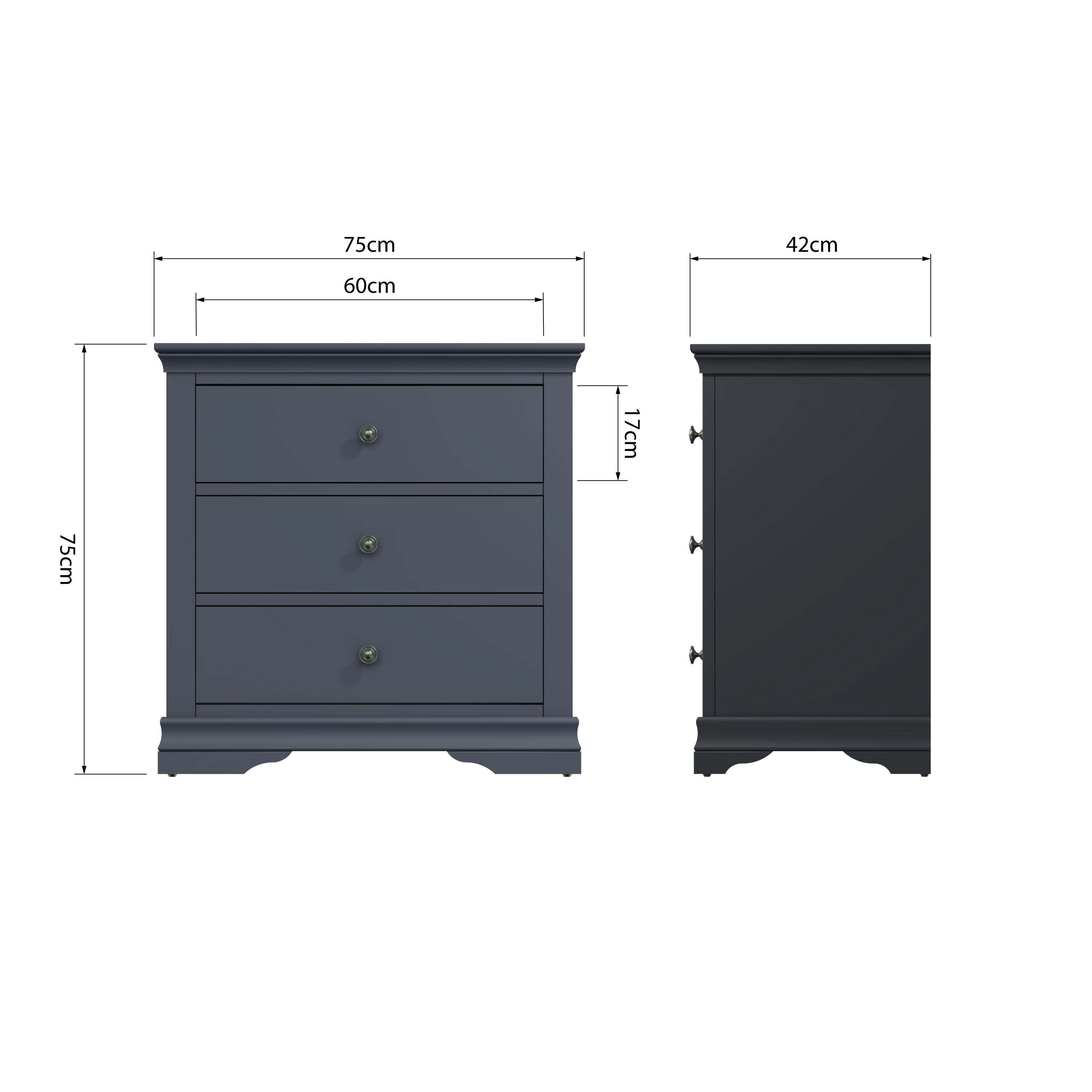 Eden 3 Drawer Chest - Midnight Grey - BedHut