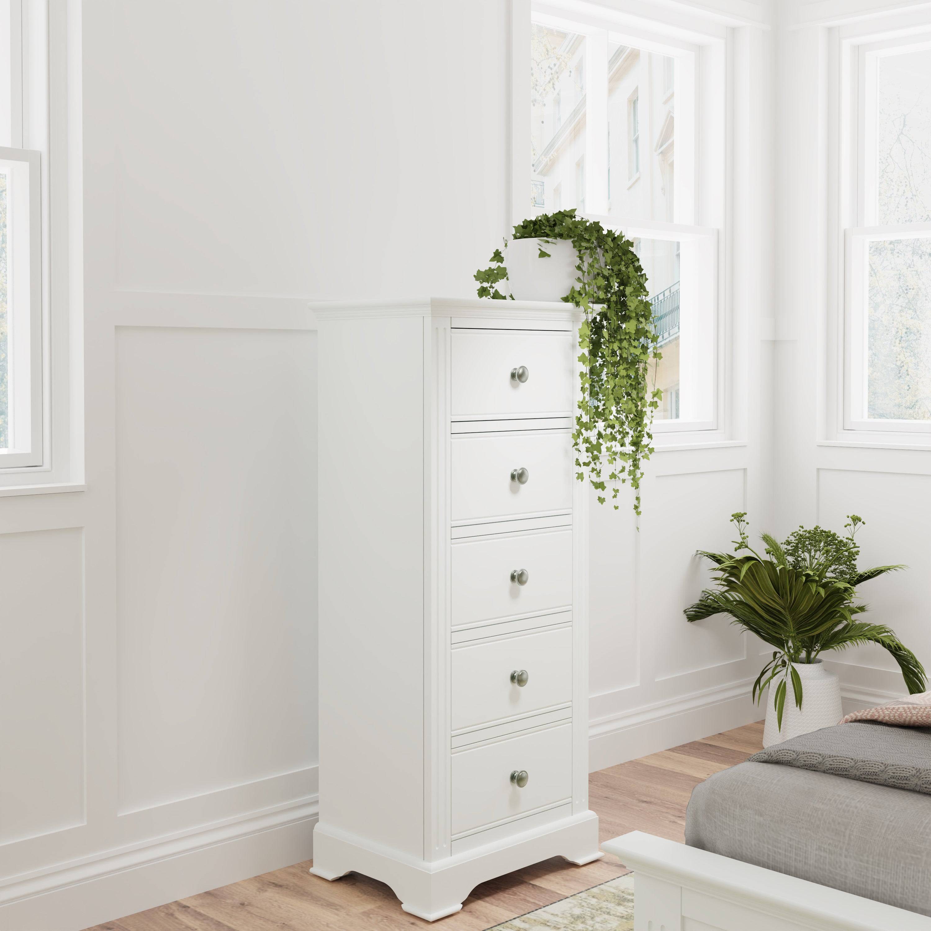 Starlight 5 Drawer Narrow Chest - White - BedHut
