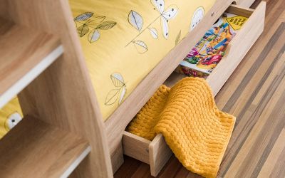 Orion Oak Wooden Storage Bunk Bed Frame 3ft Single - BedHut